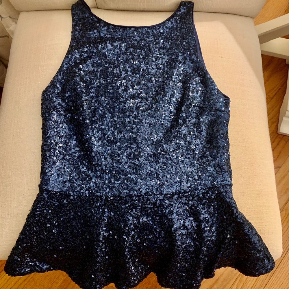 Zara Trafaluc Blue Sequined Peplum Tank Top
